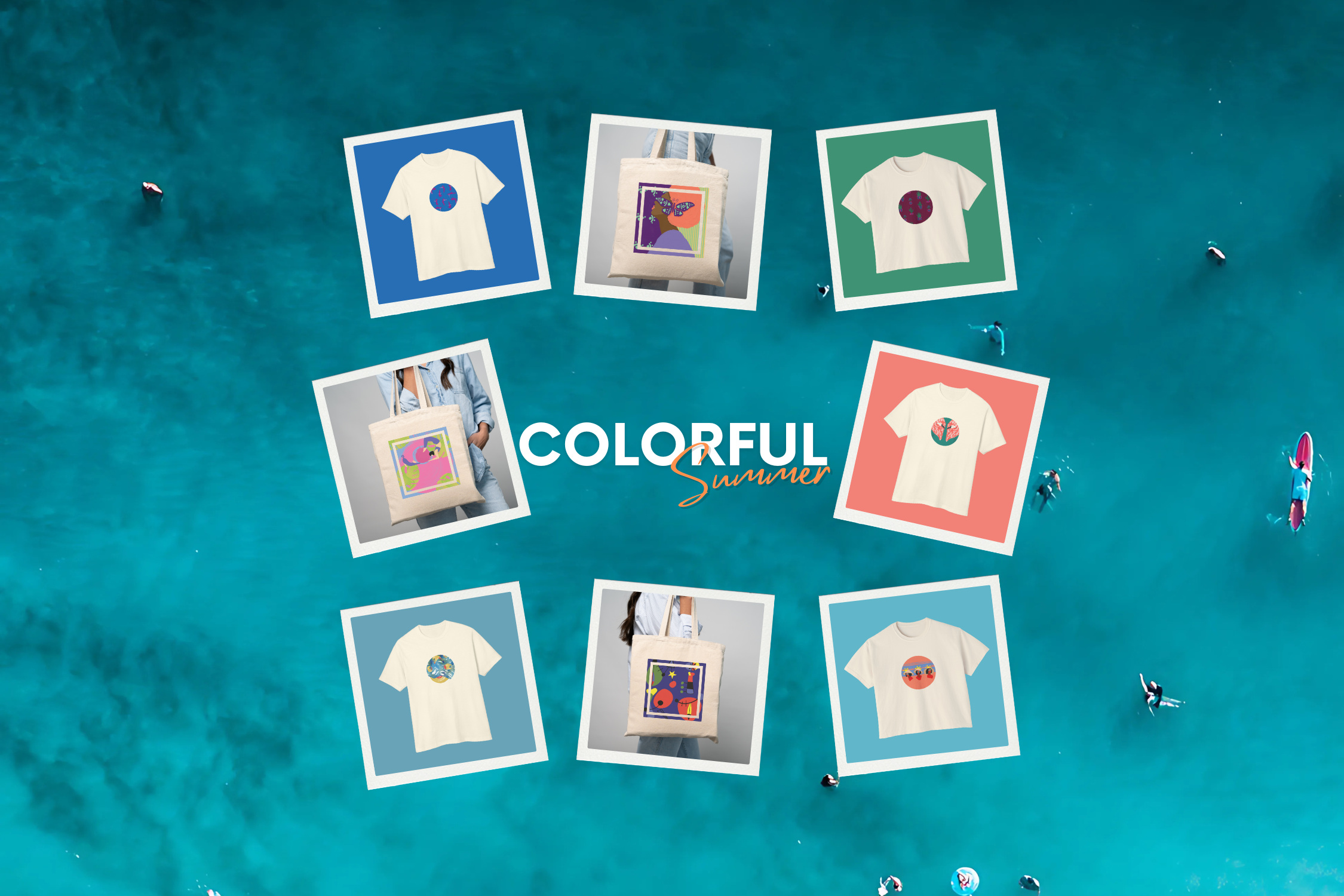 Colorful Summer Unisex T-shirt, Boxy Tee and Tote Bag Collection
