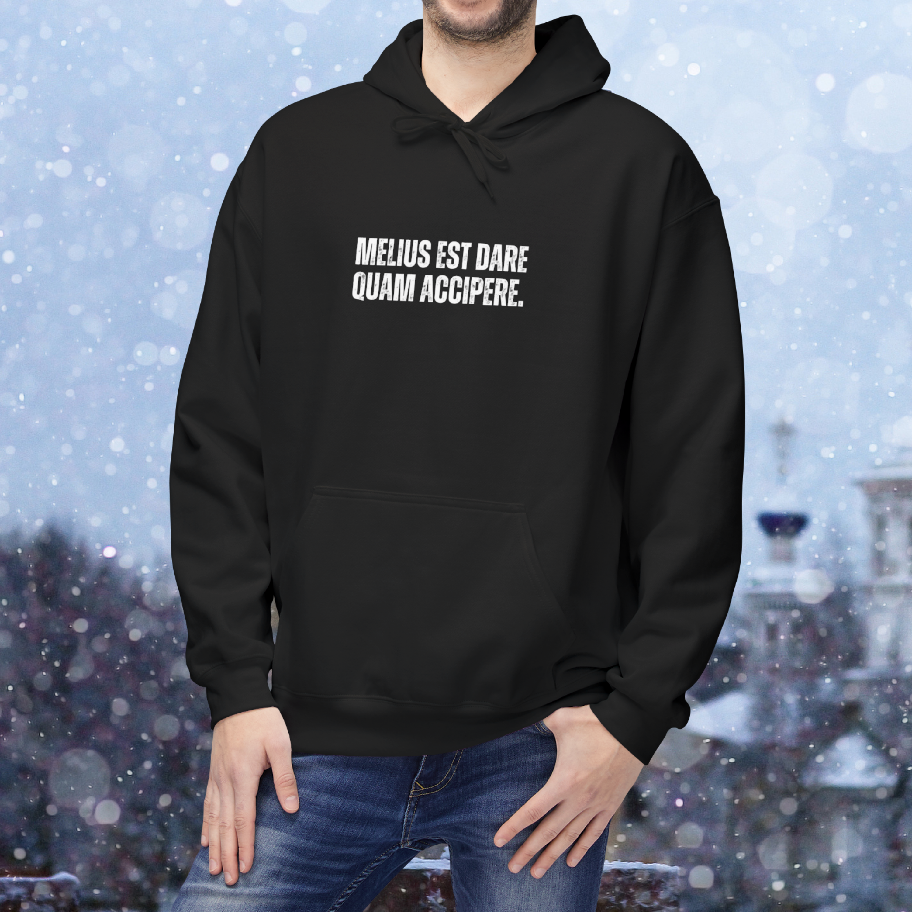 Ancient Quotes Fleece Hoodie | Melius Est Dare Quam Accipere - Mythos Design