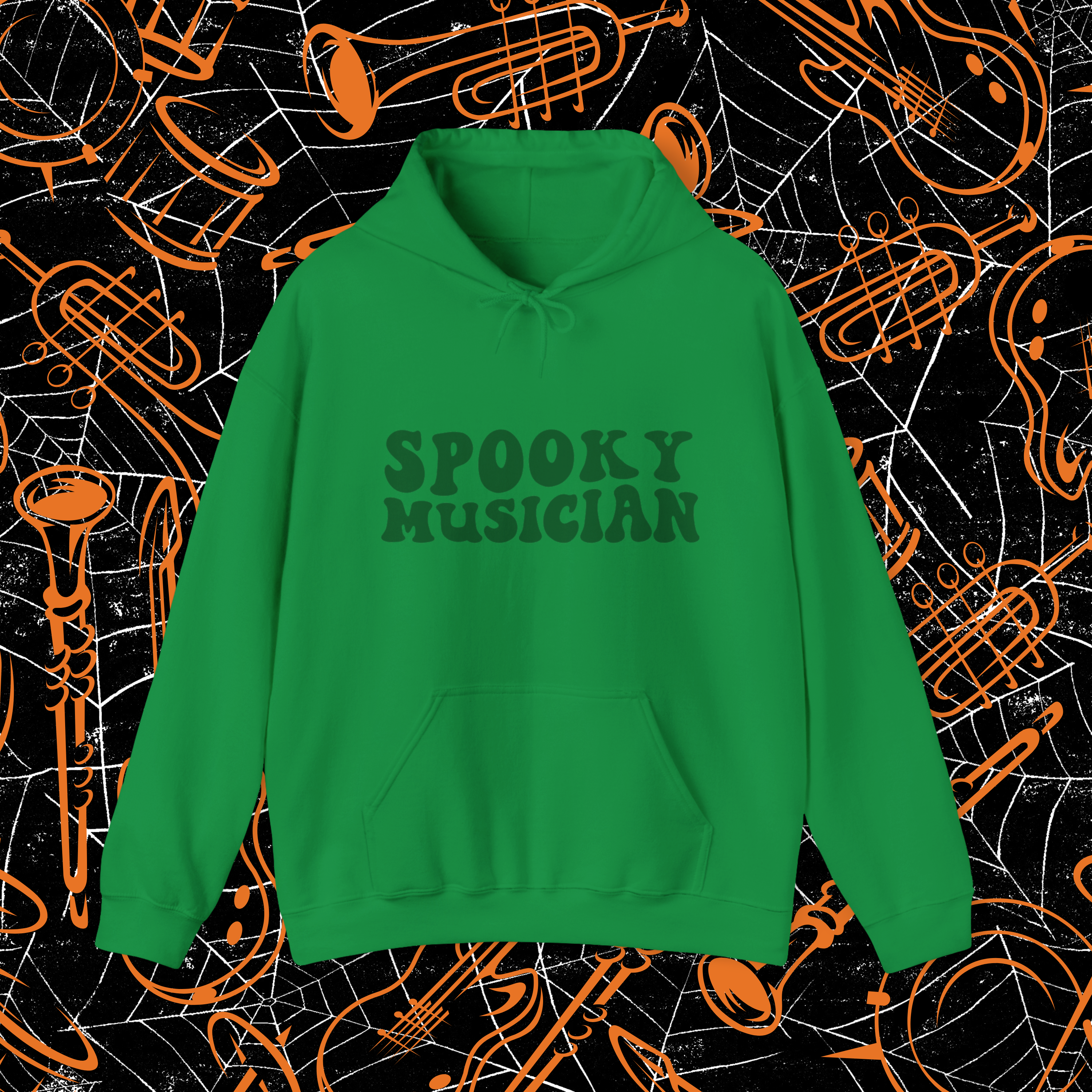 Spooky Musician Green Hoodie | Unisex Halloween Pullover - Mythos Design