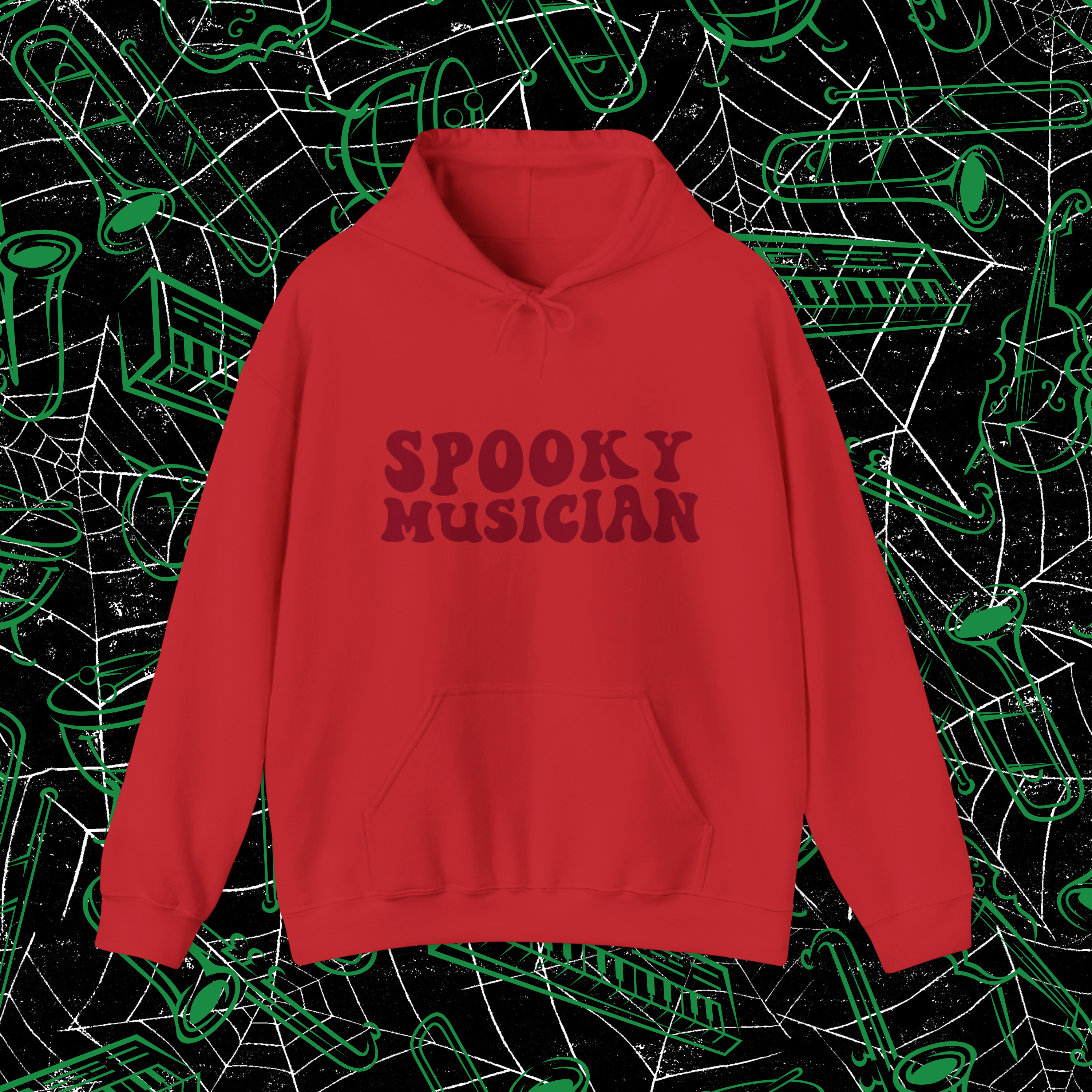 Spooky Musician Green Hoodie | Unisex Halloween Pullover - Mythos Design