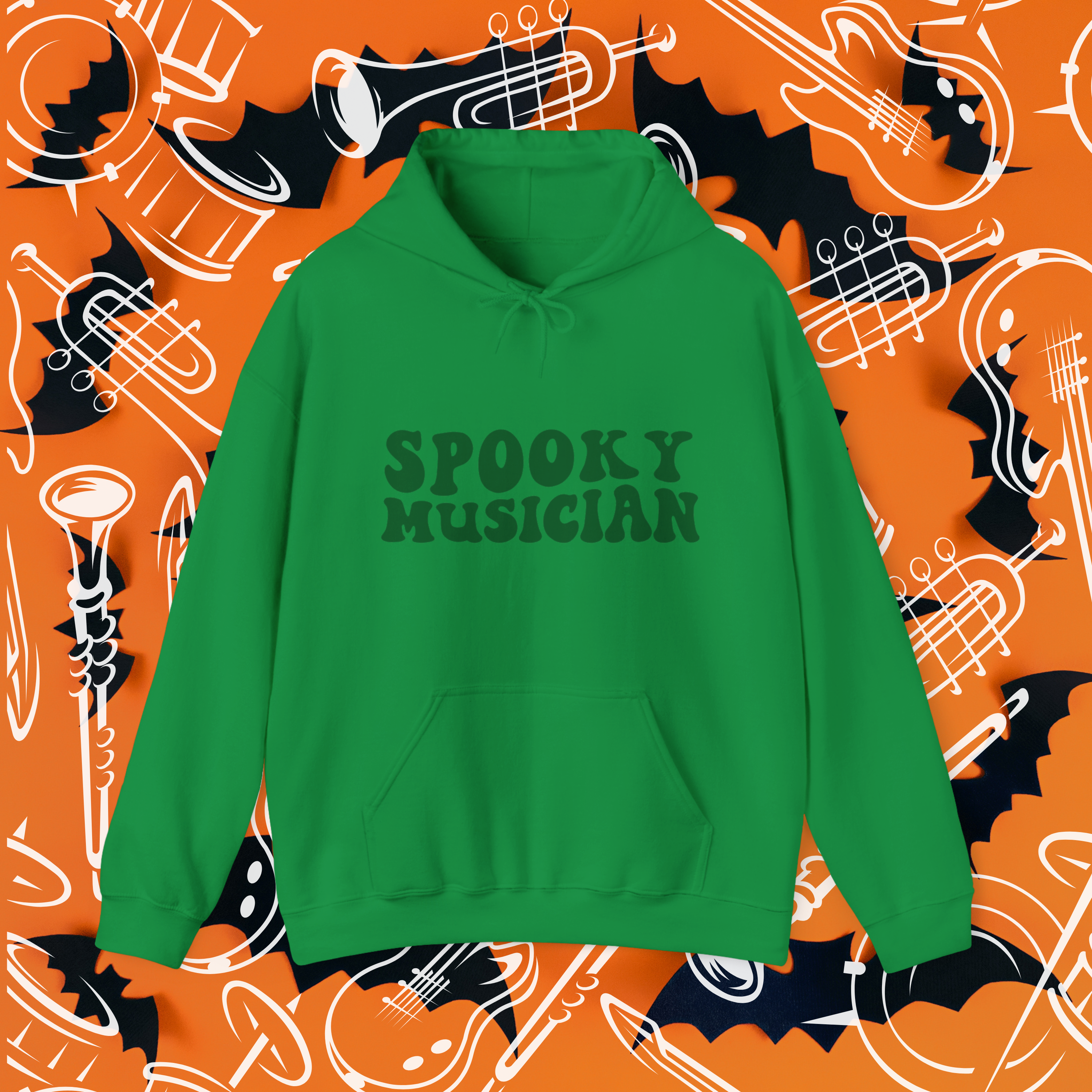 Spooky Musician Red Hoodie | Minimal Halloween Pullover - Mythos Design