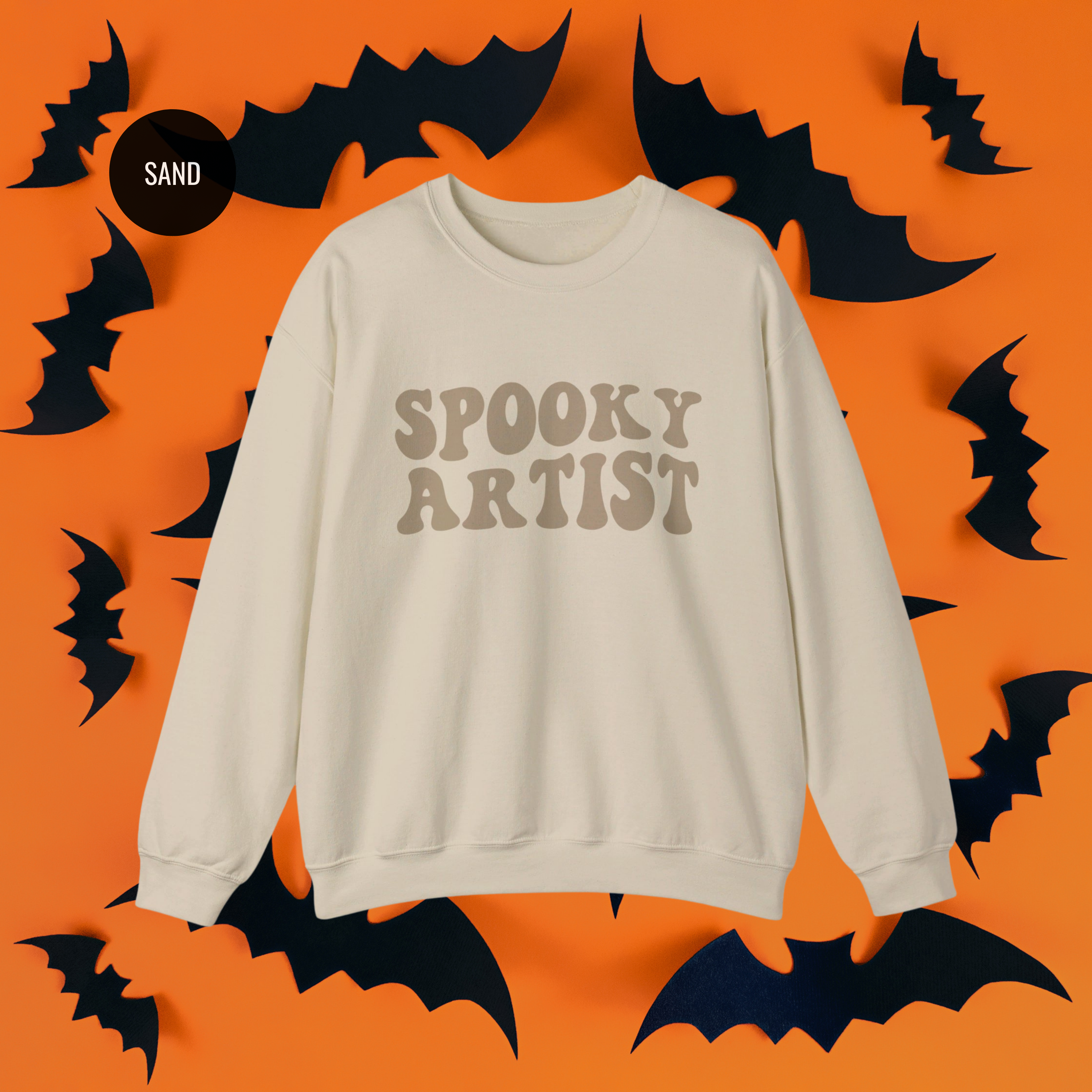 Spooky Artist Halloween Sweatshirt | Monochromatic Orange Art Sweater - Mythos Design