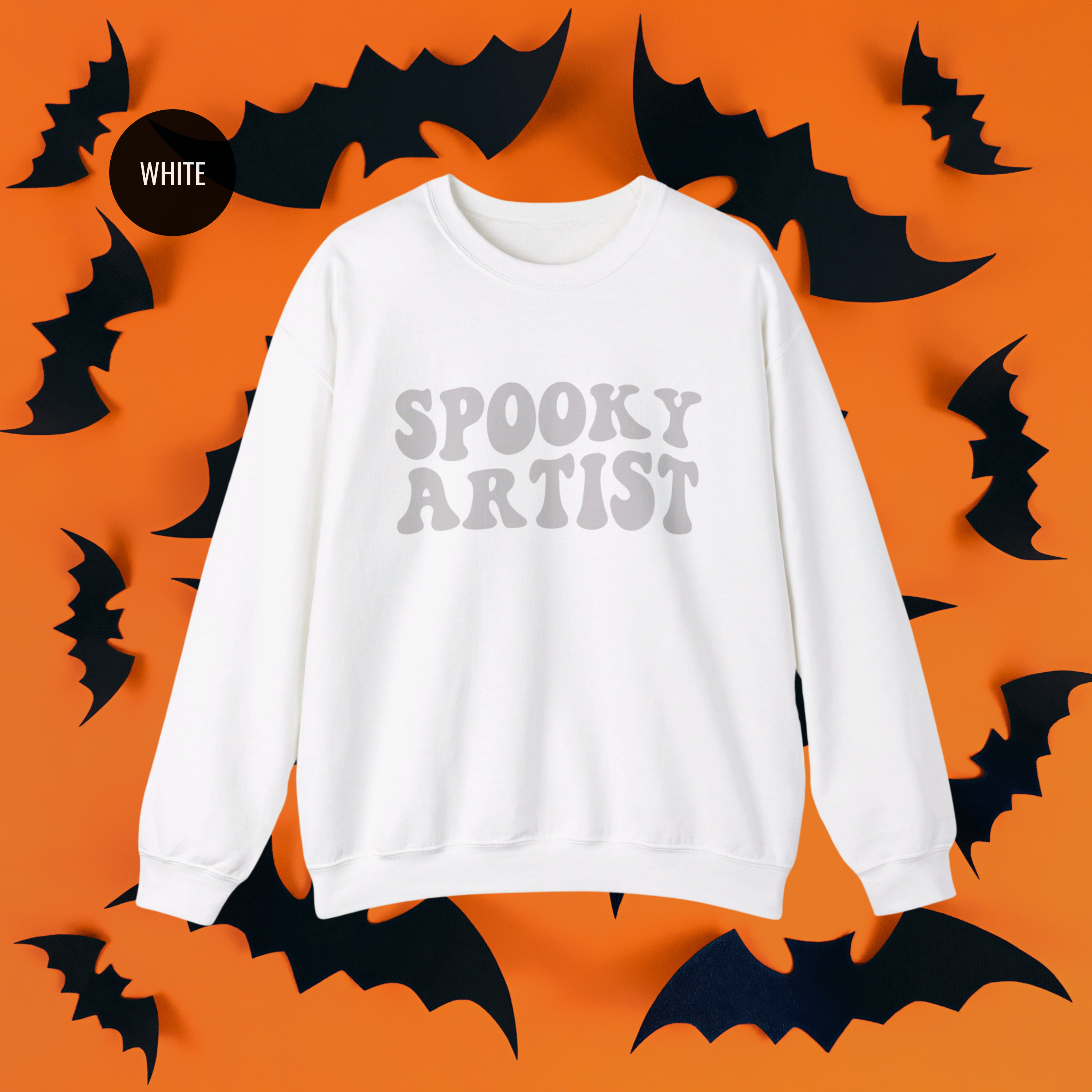 Spooky Artist Halloween Sweatshirt | Monochromatic Orange Art Sweater - Mythos Design