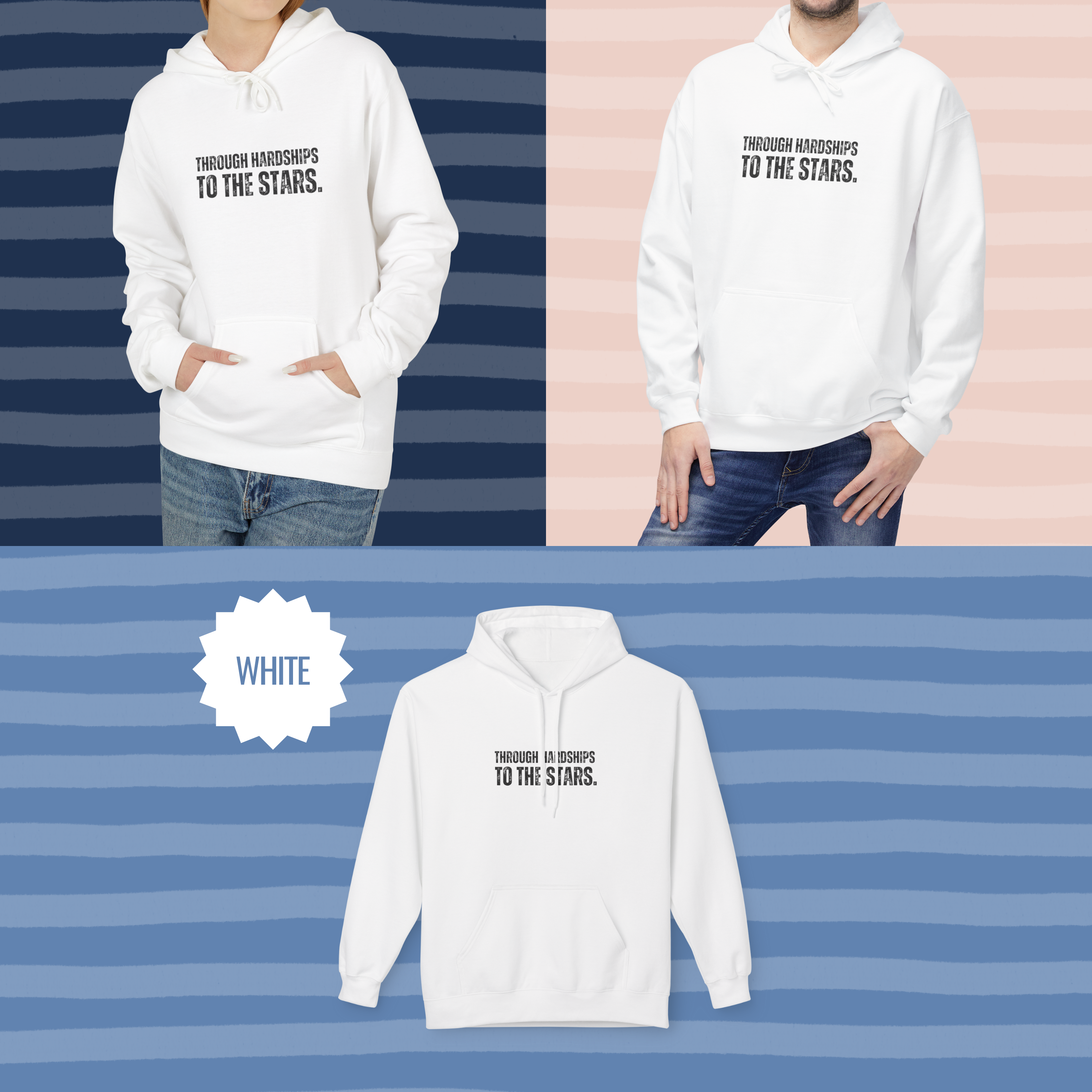 Ancient Quotes Fleece Hoodie | Through Hardships to the Stars - Mythos Design