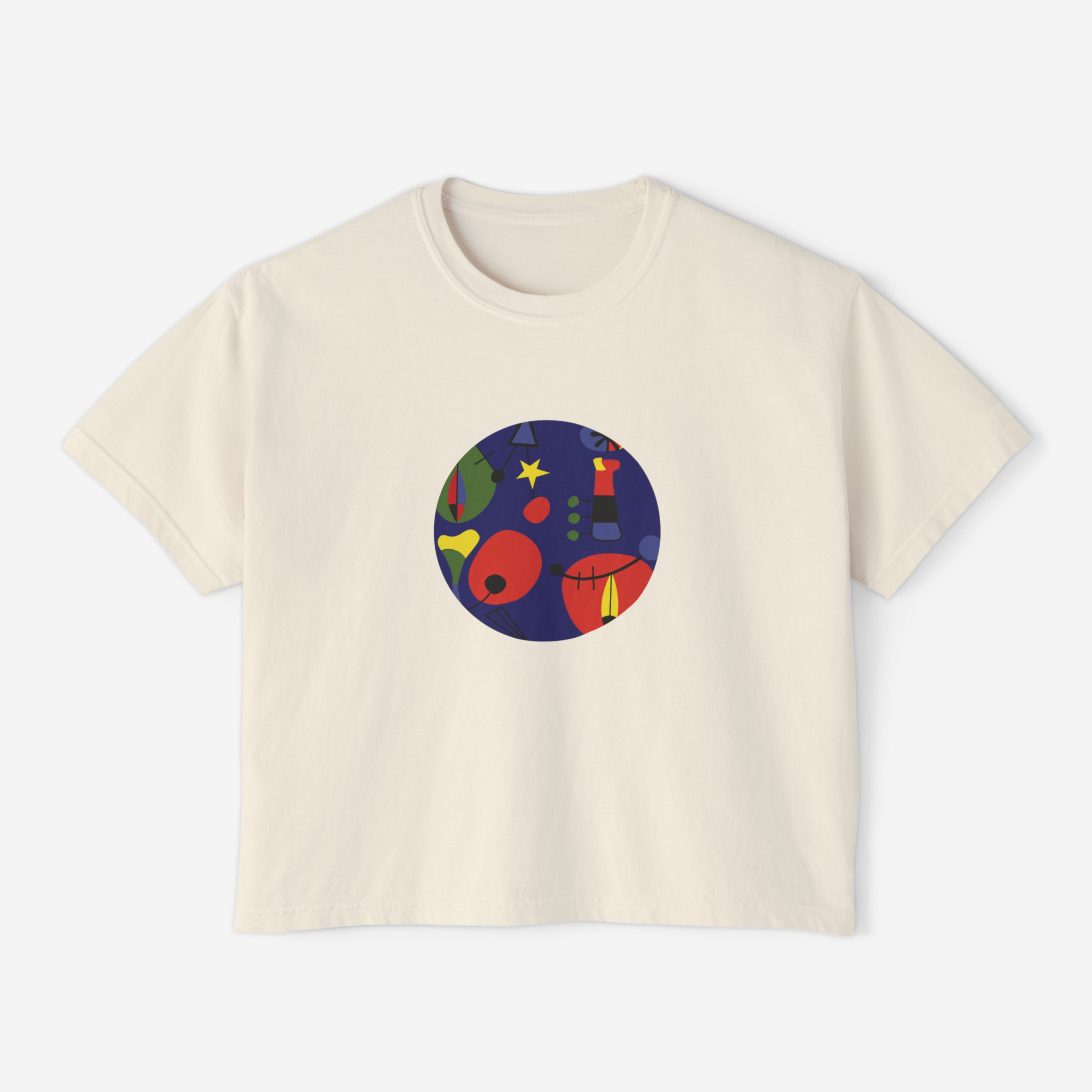 Colorful Summer, Summer Night | Abstract Miro-Inspired Boxy Tee - Mythos Design