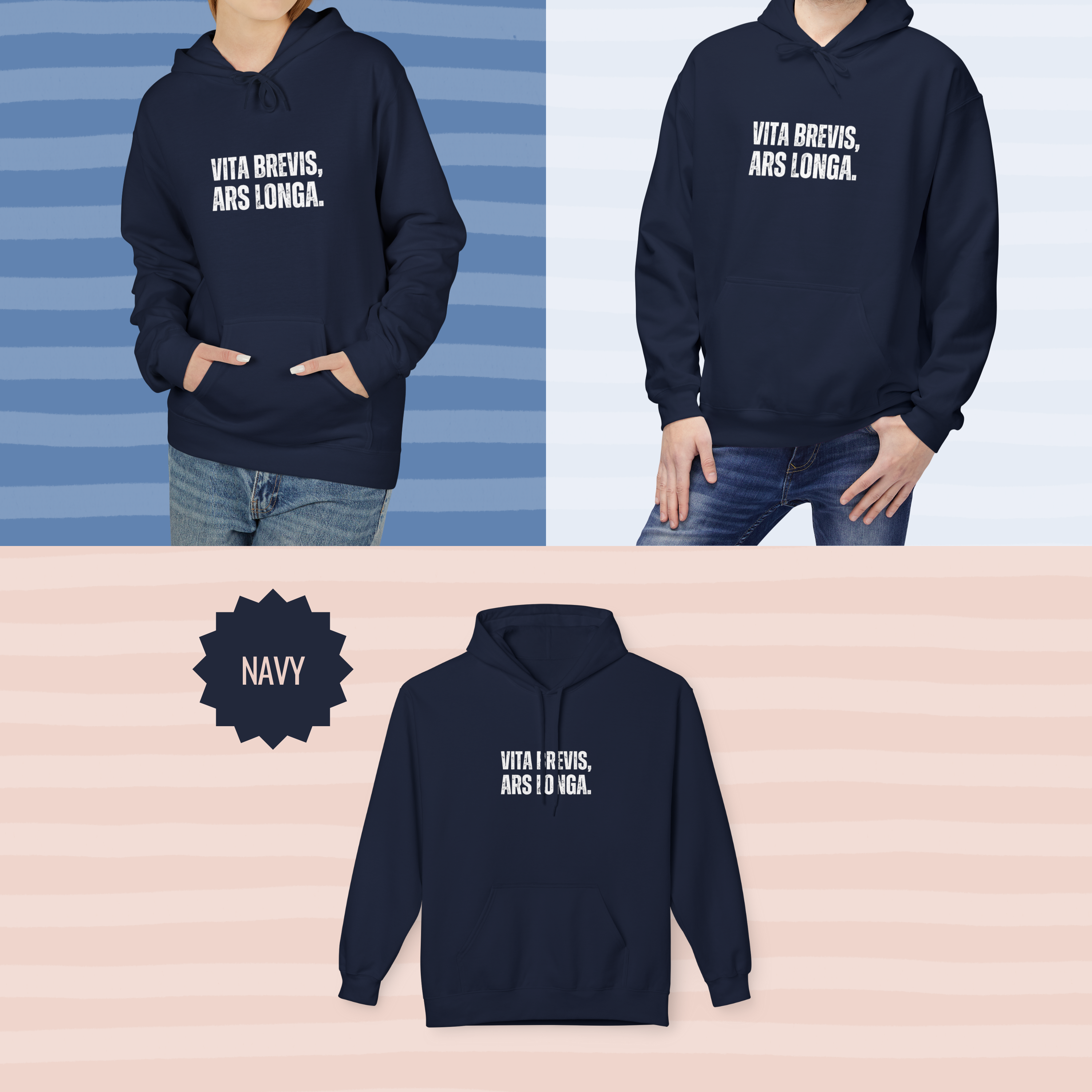 Ancient Quotes Fleece Hoodie | Vita Brevis, Ars Longa - Mythos Design