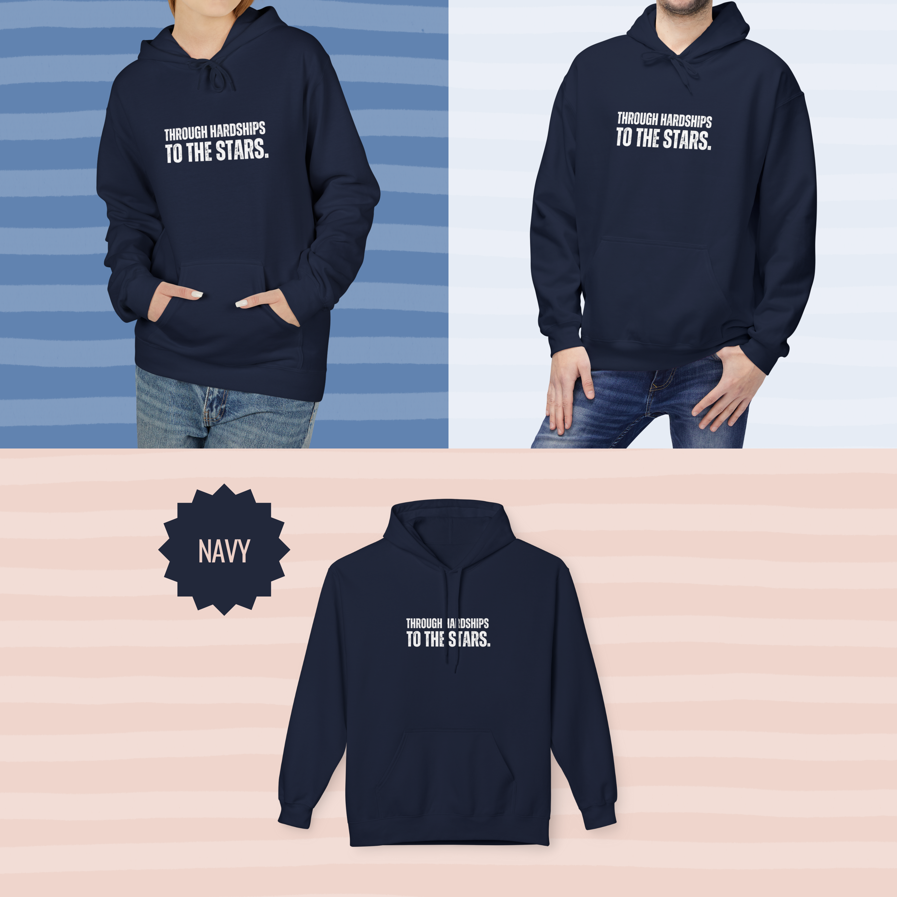 Ancient Quotes Fleece Hoodie | Through Hardships to the Stars - Mythos Design