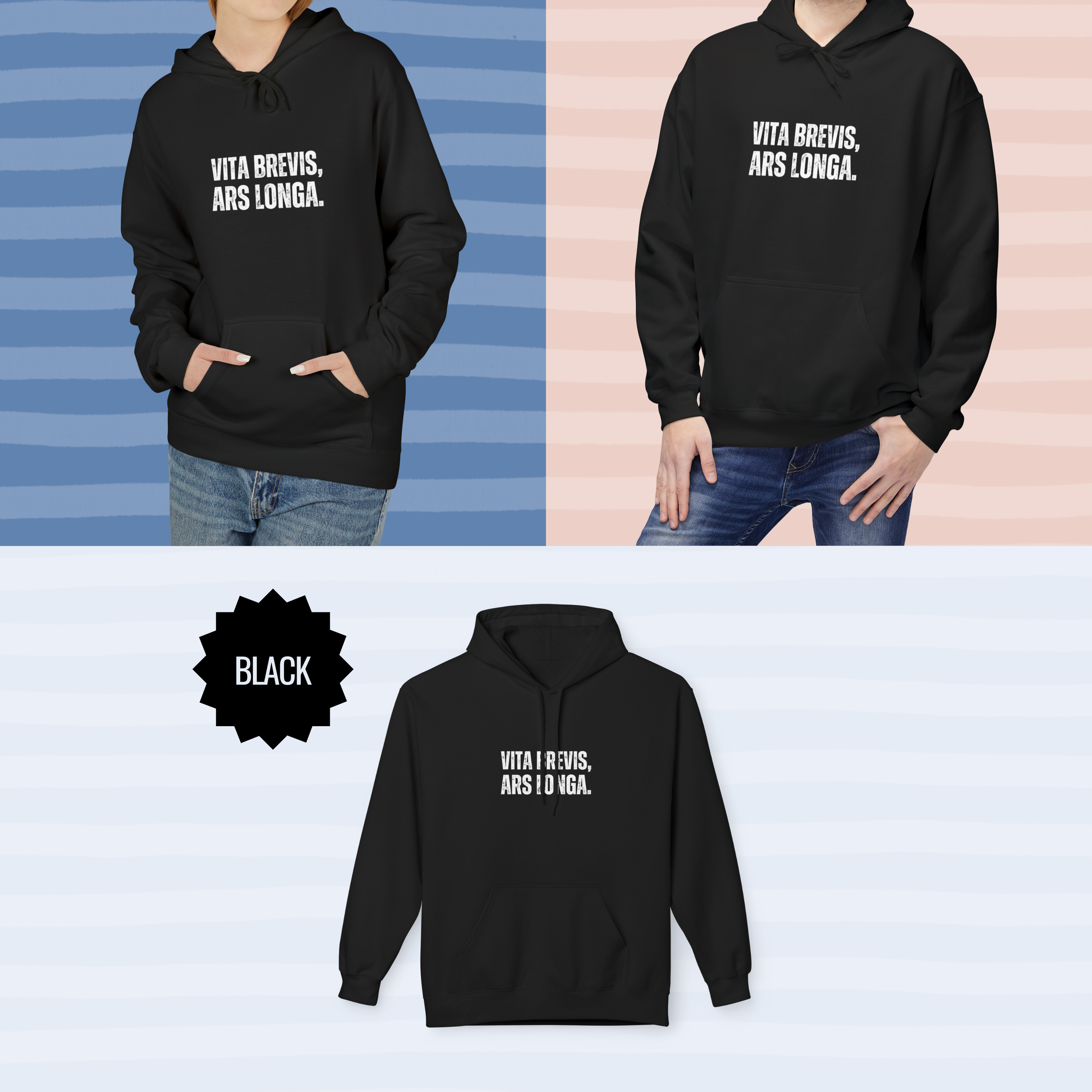 Ancient Quotes Fleece Hoodie | Vita Brevis, Ars Longa - Mythos Design