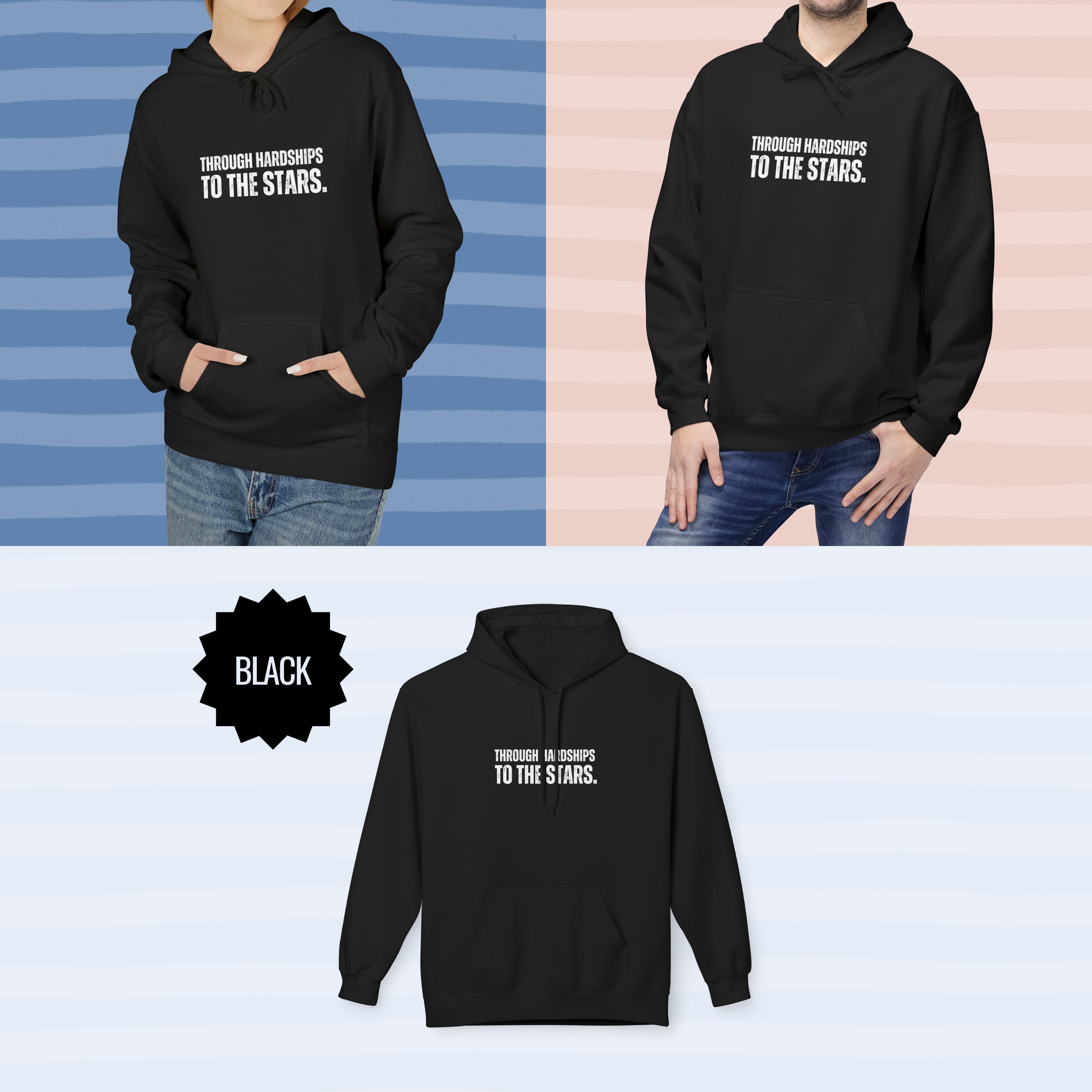 Ancient Quotes Fleece Hoodie | Through Hardships to the Stars - Mythos Design