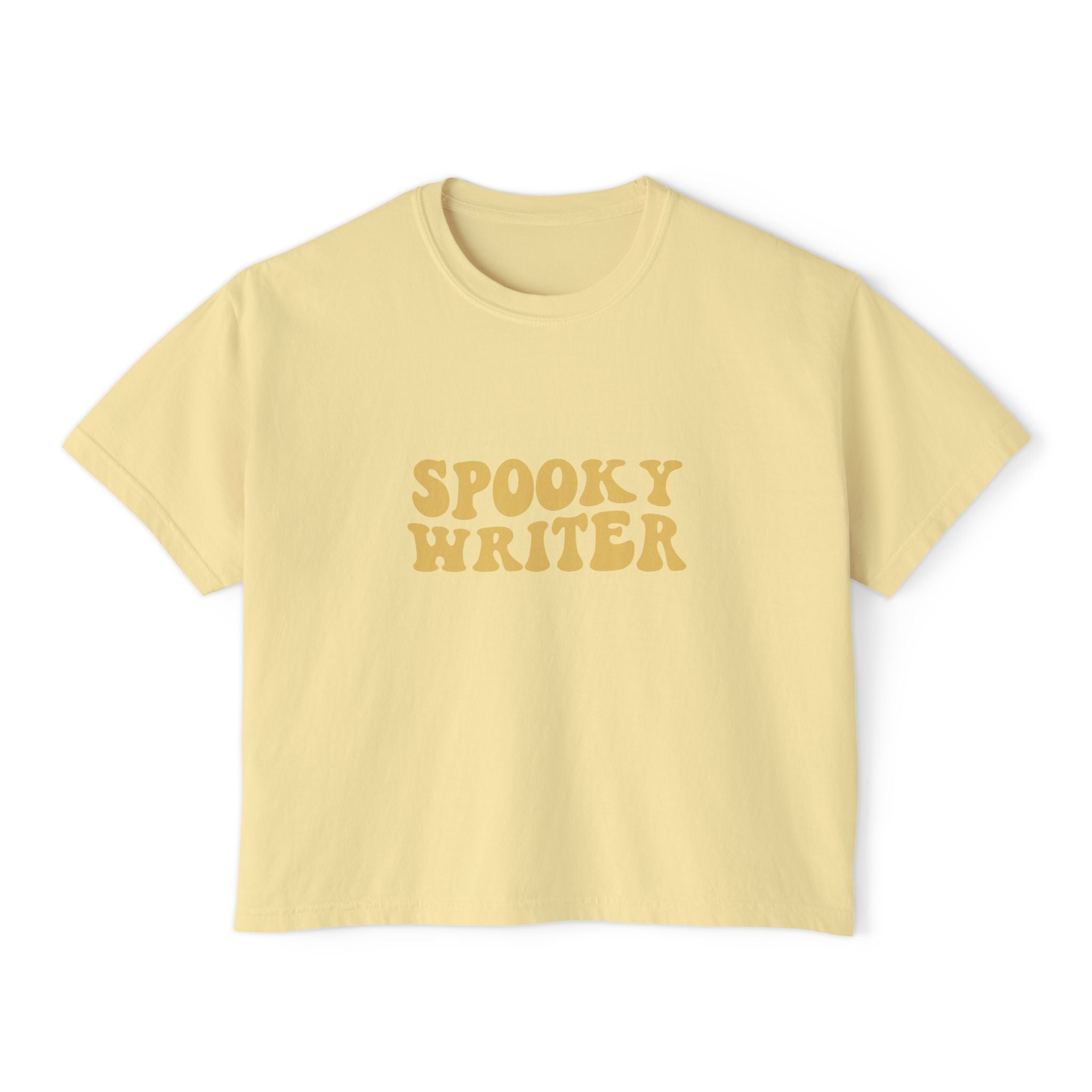 Spooky Writer Boxy T-Shirt | Monochromatic Retro Art Tee - Mythos Design