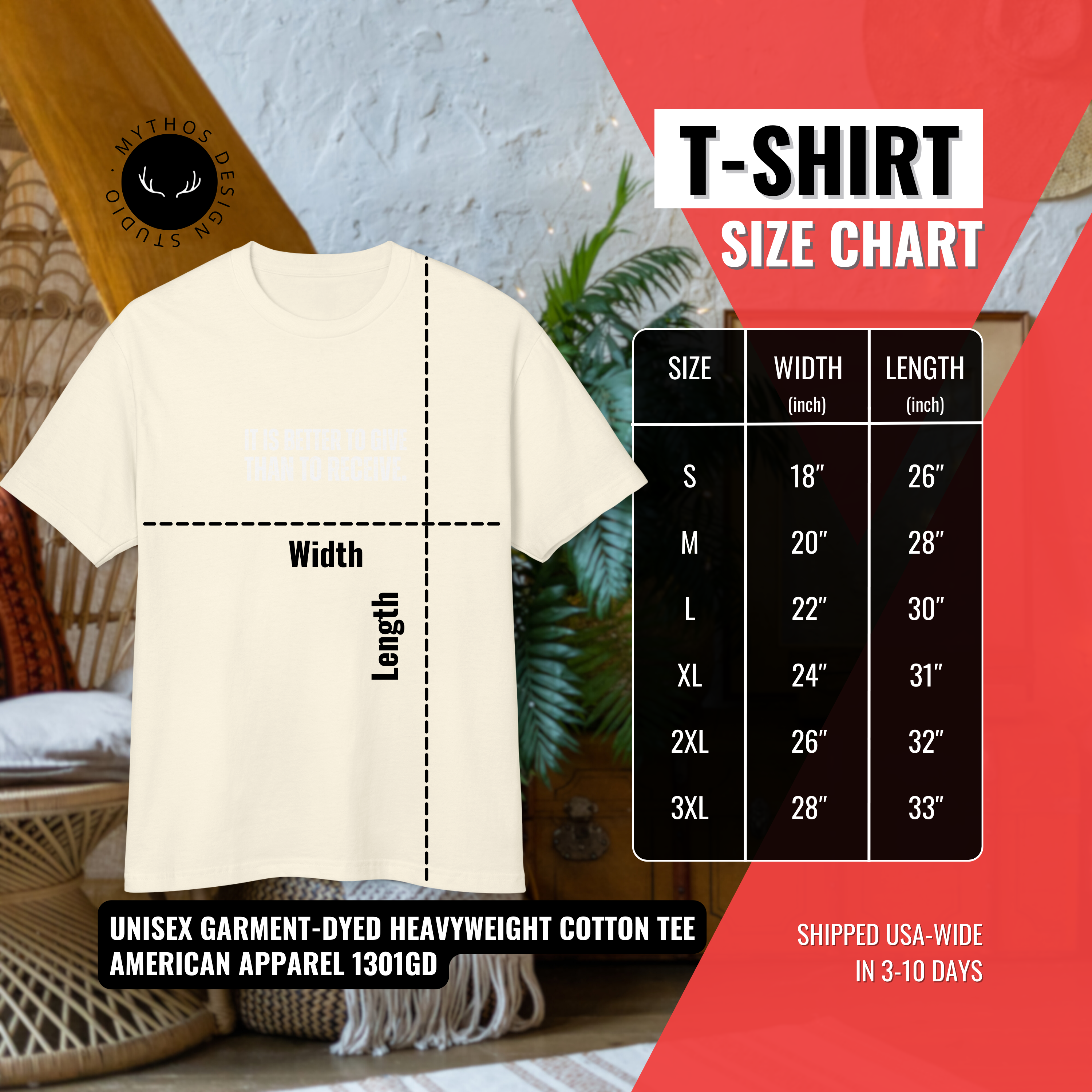 unisex heavy cotton tshirt size chart