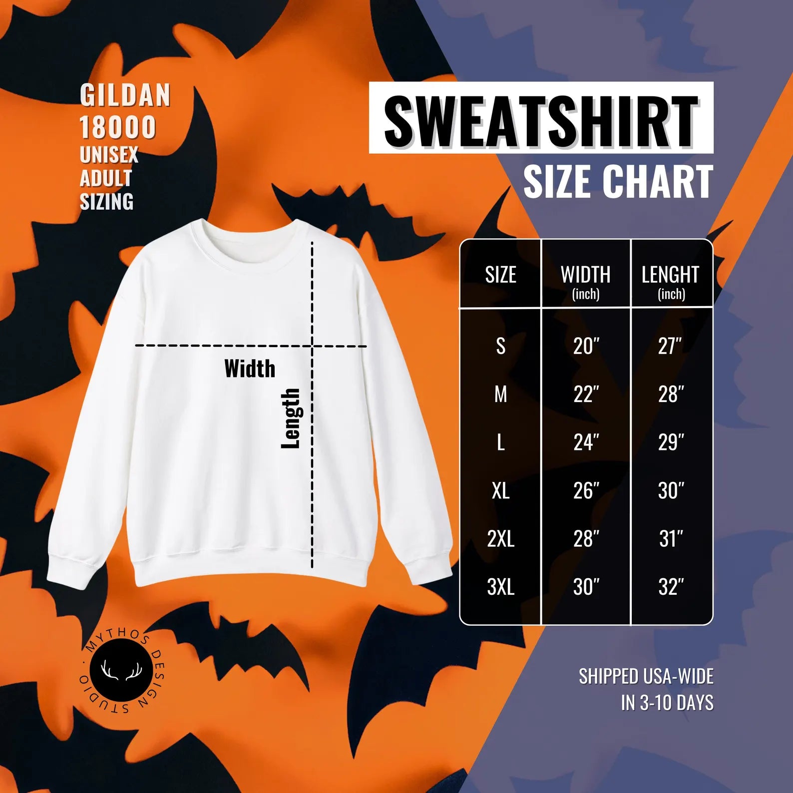 spooky writer sweatshirt size chart